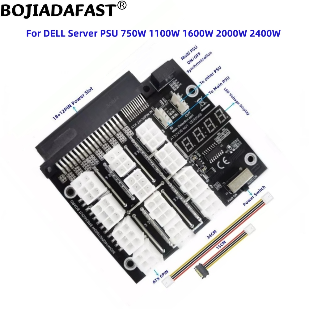 12 Ports PCIE 6Pin Connector S - 2400W Server Psu Breakout Board recension och pris